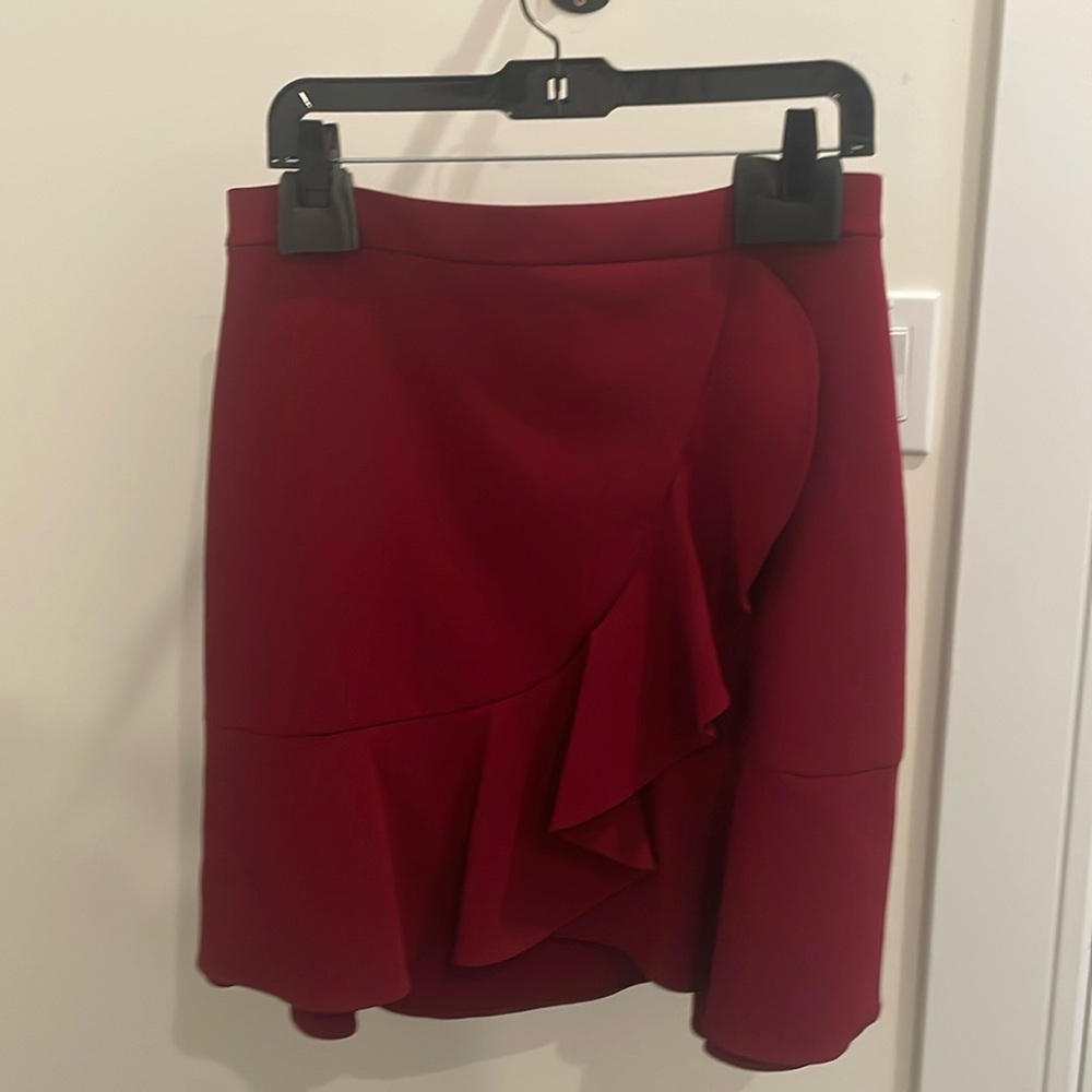 NWT Alice+Olivia red Bordeaux skirt with ruffle size 12